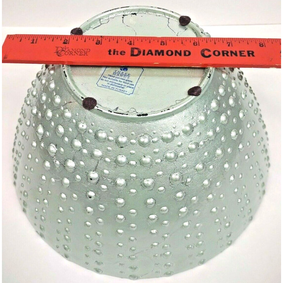 Three Hands Bumpy Glass Hand Painted Bowl Made in Turkey Scalloped Hobnail 11x6 - Picture 9 of 9